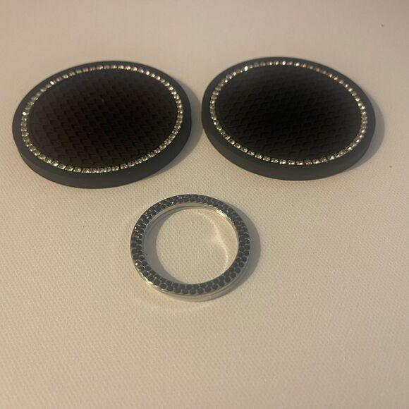 Black Bling Car Cup Coasters and Start Button Cover in Black Bling Set of 3 NWT - Picture 2 of 4